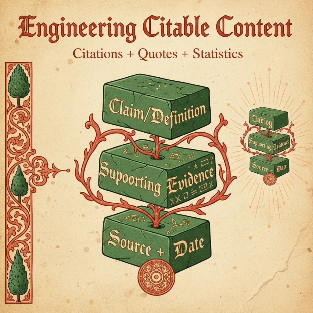 Citable content structure diagram showing the three-tier architecture AI engines prefer