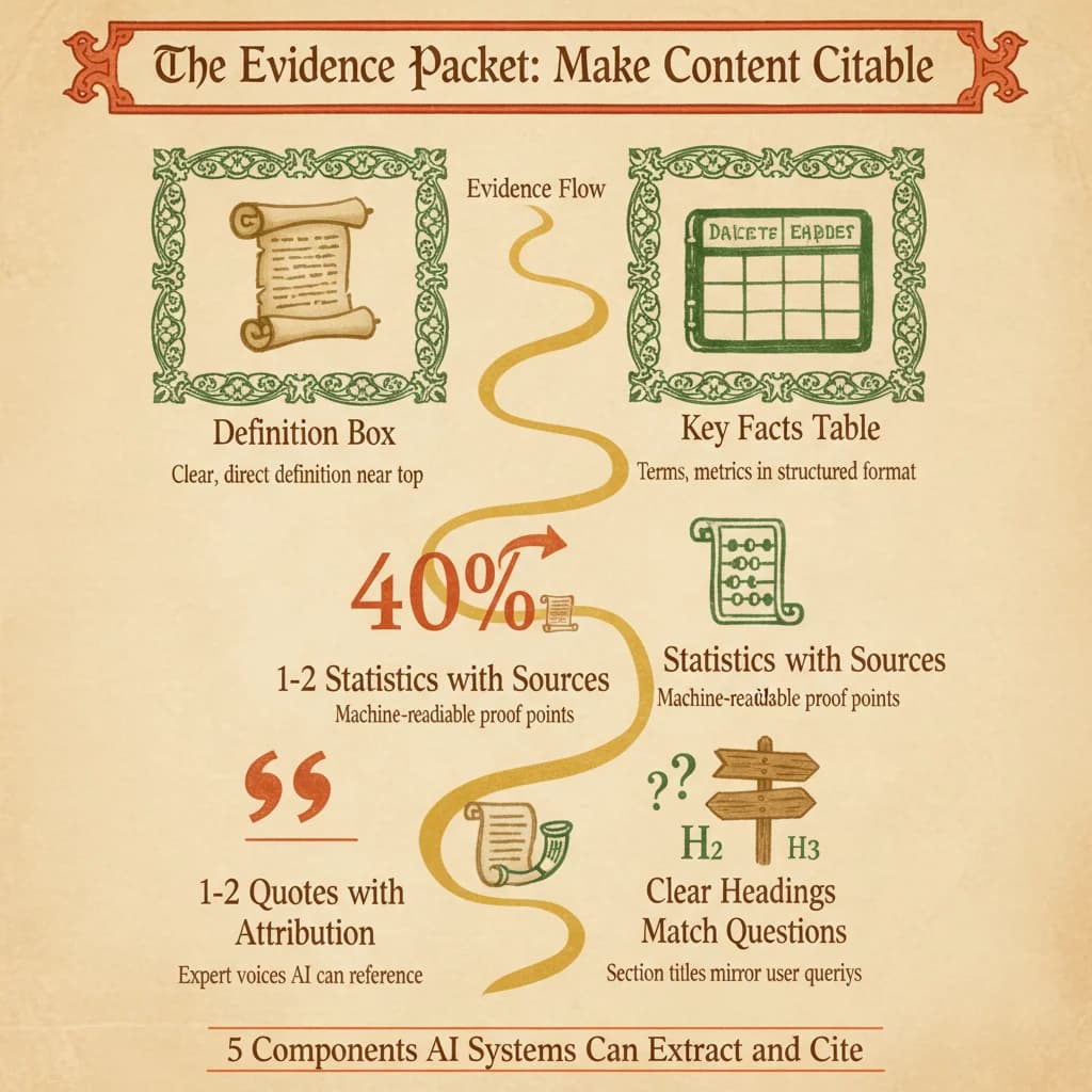 The Evidence Packet Pattern - Five components that make content citable by AI