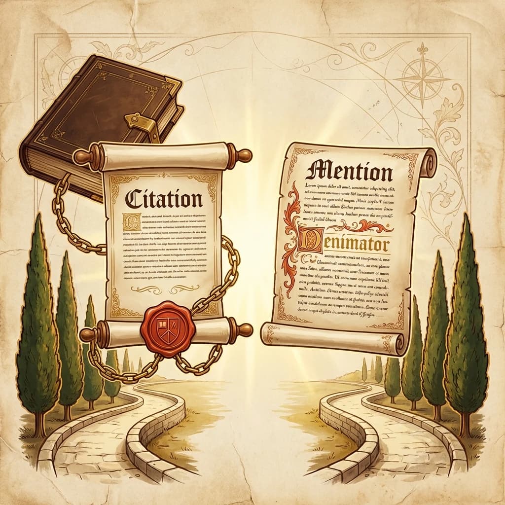 AI citations vs mentions visualization showing linked citations and unlinked brand mentions