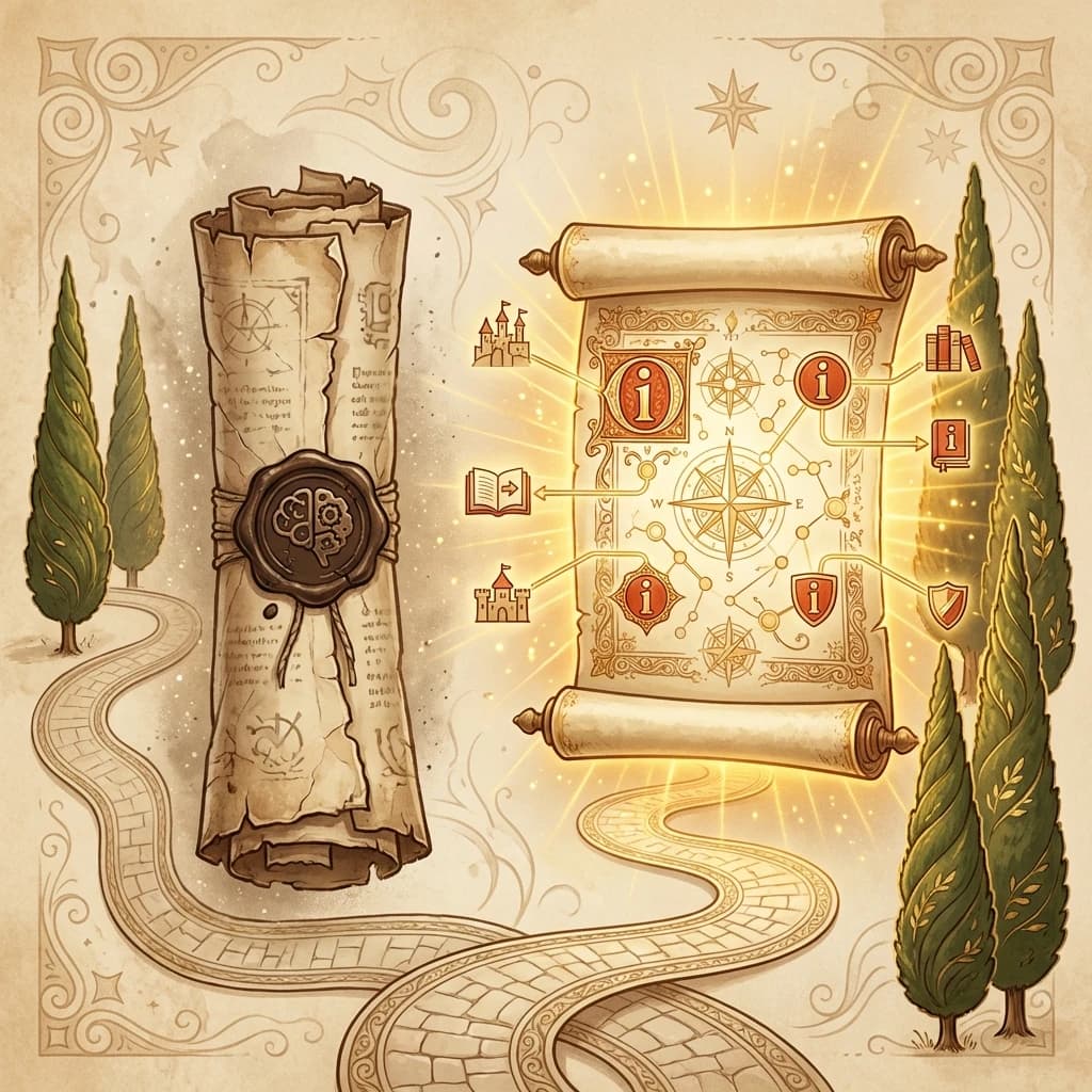 Abstract visualization of ChatGPT citation mechanics showing when AI links to sources