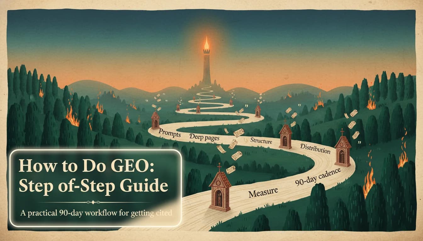How to Do GEO - Twilight journey road with milestone waystations leading to a glowing beacon